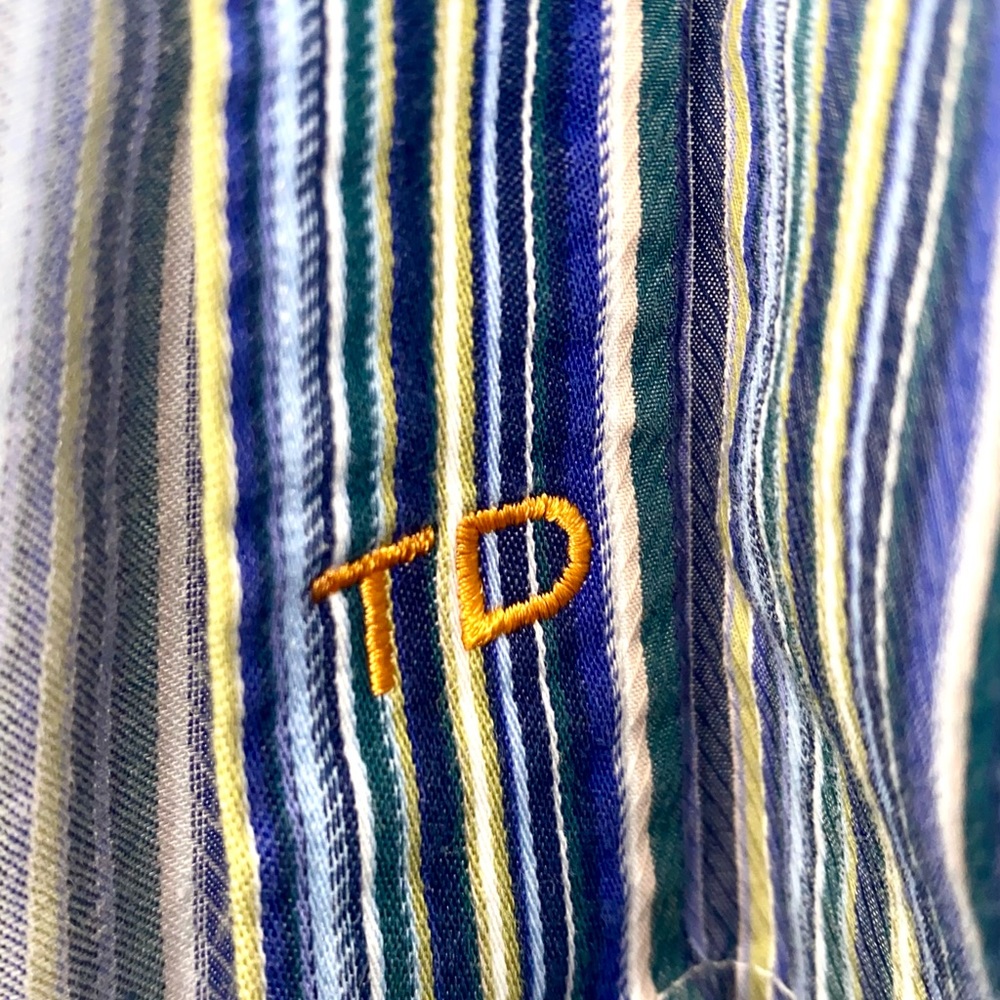 Thomas Dean Striped Flip Cuff Button Front Shirt - Picture 8 of 10